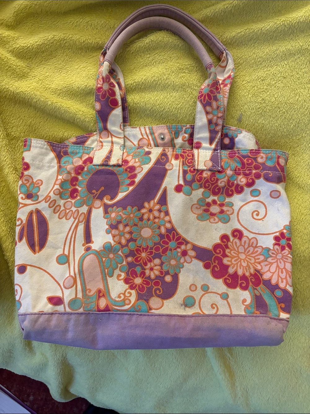 Old Navy Floral Canvas Tote in Purple, Teal and Pink